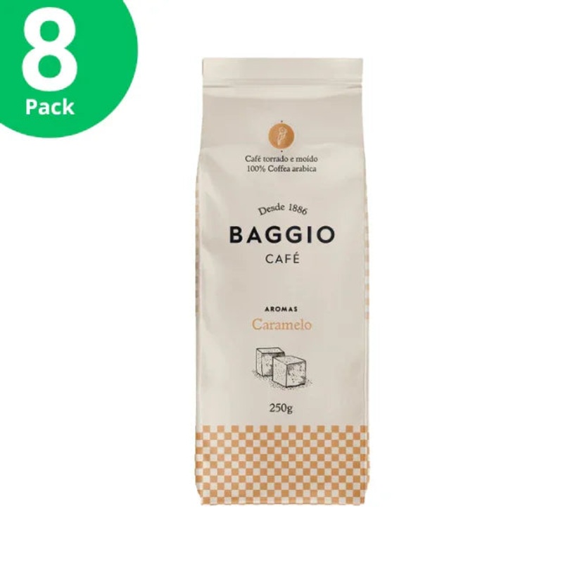 8-Pack Baggio Aromas Caramel Coffee – Roasted and Ground  Bundle (8 x 0.25kg – 8.81oz) | Lactose-Free & Gluten-Free – Brazilian Arabica Coffee