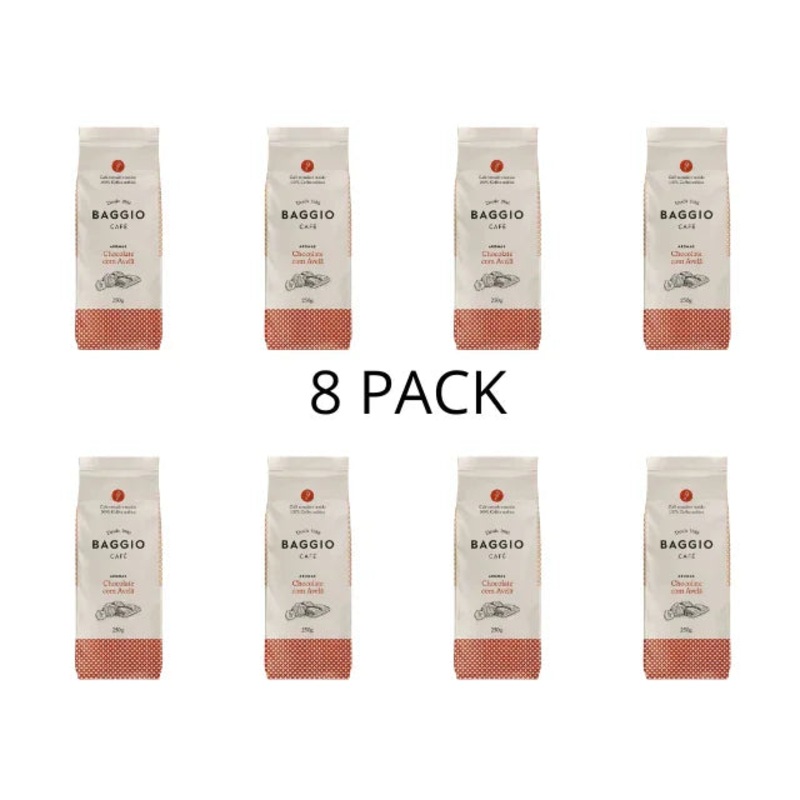 8-Pack BAGGIO Chocolate Hazelnut Flavored Ground Coffee: A Delightful Fusion of Chocolate and Hazelnut (8 x 250g / 8.8oz) – Brazilian Arabica Coffee
