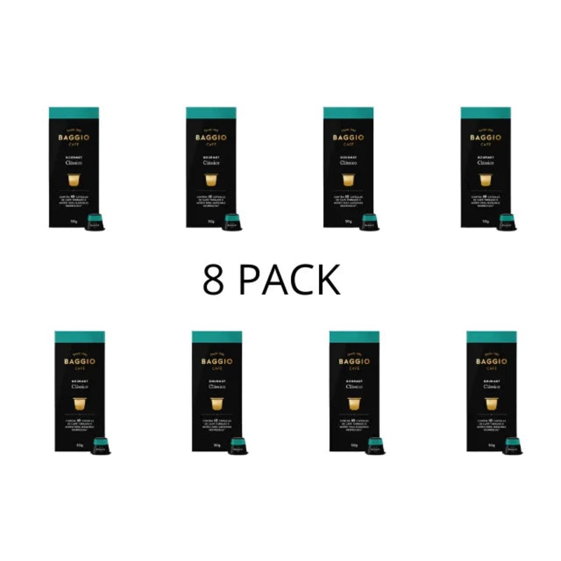 8-Pack Baggio Classic Artisanal Coffee Capsules – Medium Roast Arabica, 8 x 10-Pack for Nespresso – Brazilian Arabica Coffee