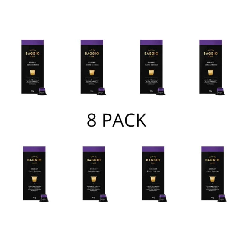 8-Pack BAGGIO Extra Intense Brazilian Coffee Capsules – Dark Roast, Arabica  (8 x 10 Capsules) Compatible with Nespresso Machines