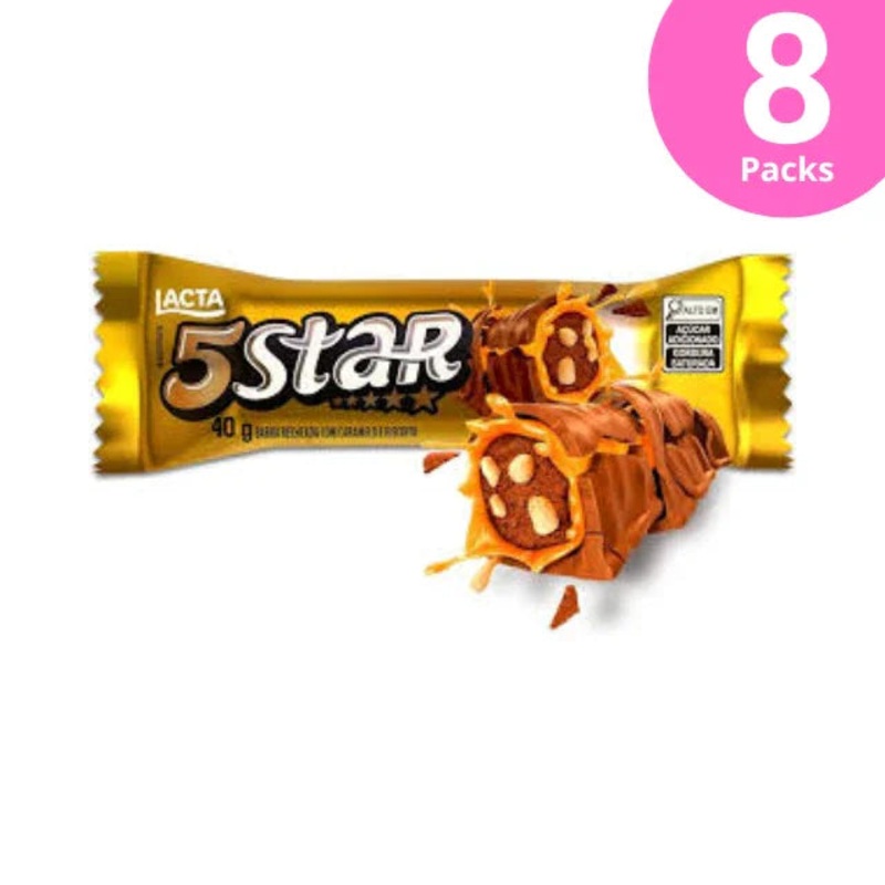 8-Pack Lacta 5 Star Chocolate Caramel & Biscuit – 8 x 40g (1.4 oz each) | Milk Chocolate Treats