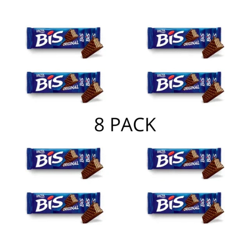 8-Pack Lacta BIS Wafer Chocolate: Individually Wrapped Milk Chocolate & Crispy Wafer Cookies (8 x 100.8g / 3,55oz / 20 Count)