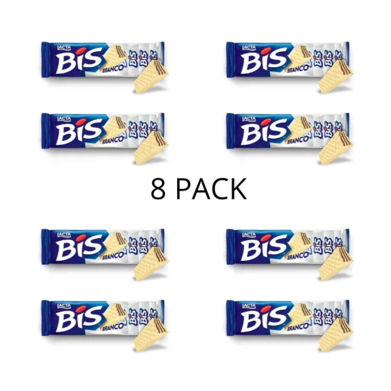 8-Pack Lacta White BIS / Bis Branco: Individually Wrapped White Chocolate & Crispy Wafer Treat (8 x 100.8g / 3.55oz / 20 Count)