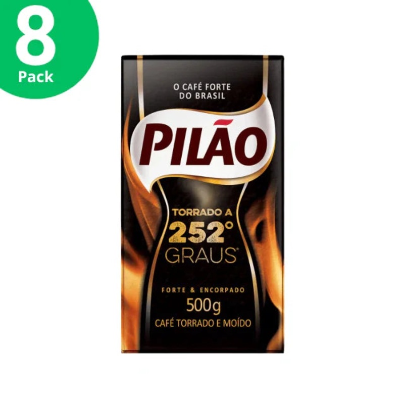 8-Pack Pilo 252 Roasted and Ground Coffee – 8 x 500g (17.6 oz) Vacuum Sealed | Brazil’s Strongest Coffee