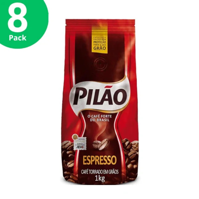 8-Pack Pilo Roasted Espresso Coffee Beans – 8 x 1kg (35.3 oz) | Authentic Brazilian Bold Coffee