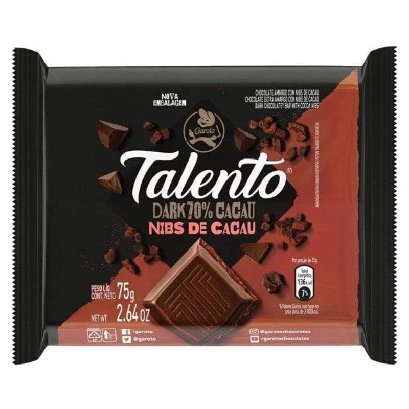 Chocolate Talento Dark Nibs Cacau 75g – Garoto