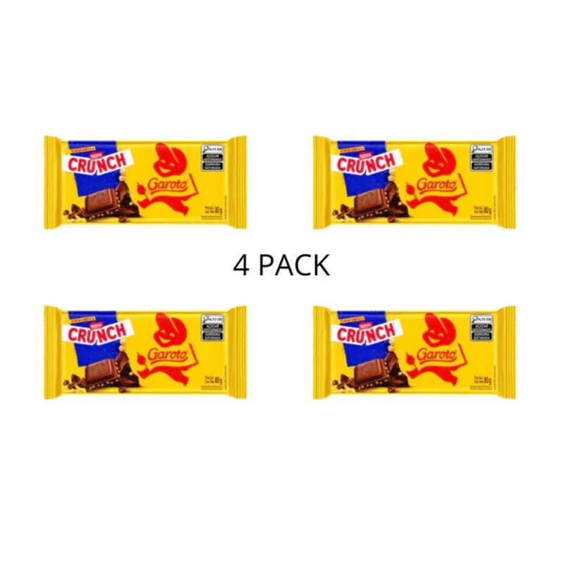 Crunch Milk Chocolate Tablet 80g (2.82oz) GAROTO – Pack of 4