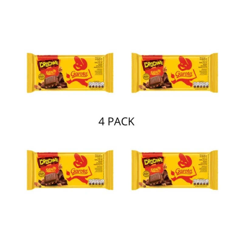 Crunchy Chocolate Crocante Tablet 80g (2.82oz) GAROTO Pack of 4