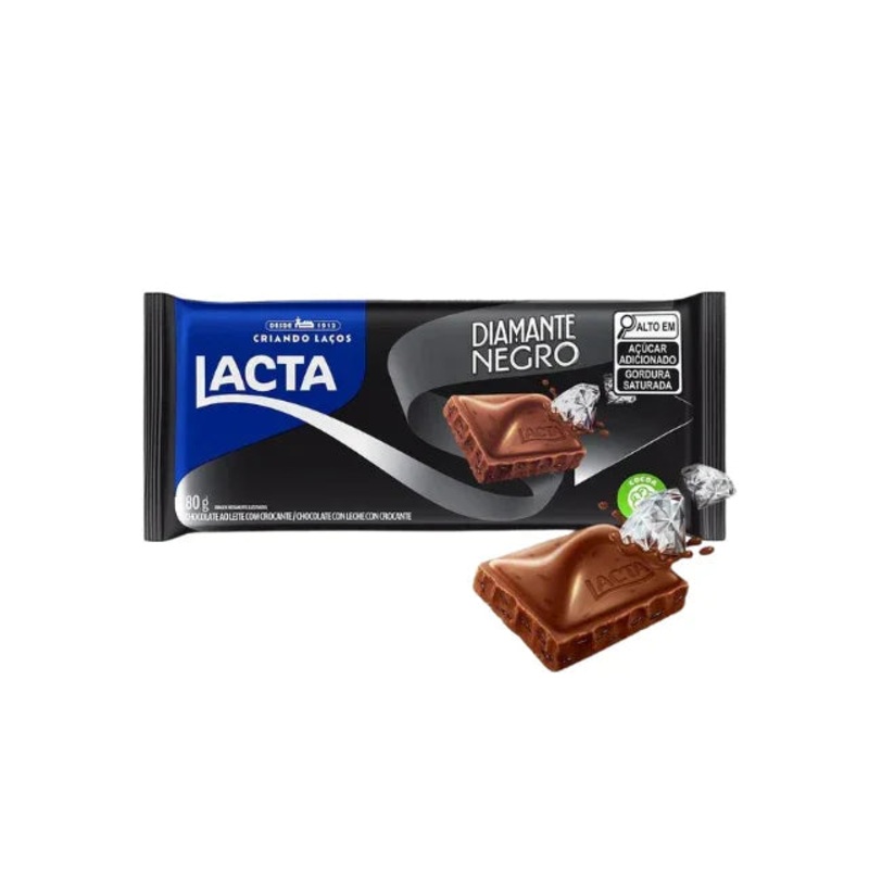 Lacta Diamante Negro Chocolate Bar – 80g (2.82 oz) – Premium Milk Chocolate with Crunchy Cocoa Flakes