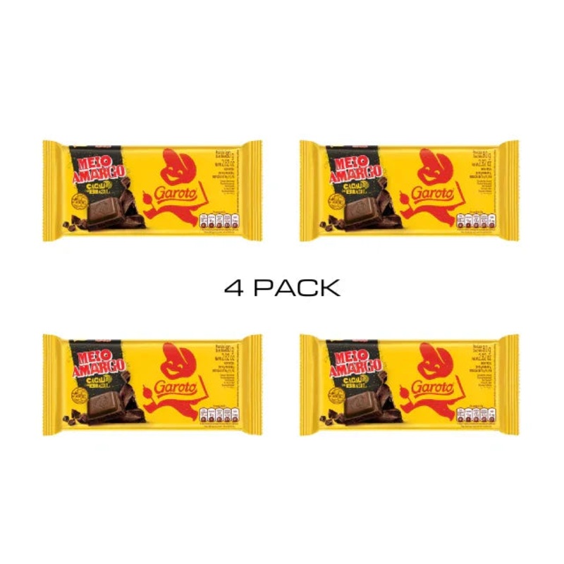Semi-Sweet Chocolate Tablet 80g (2.82oz) GAROTO – Pack of 4