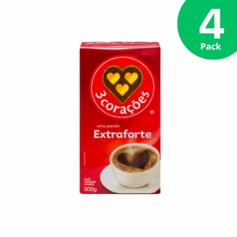 4-Pack 3 Coraes Extra Forte Vacuum-Sealed Roasted and Ground Coffee – 4 x 500g (17.6 oz)