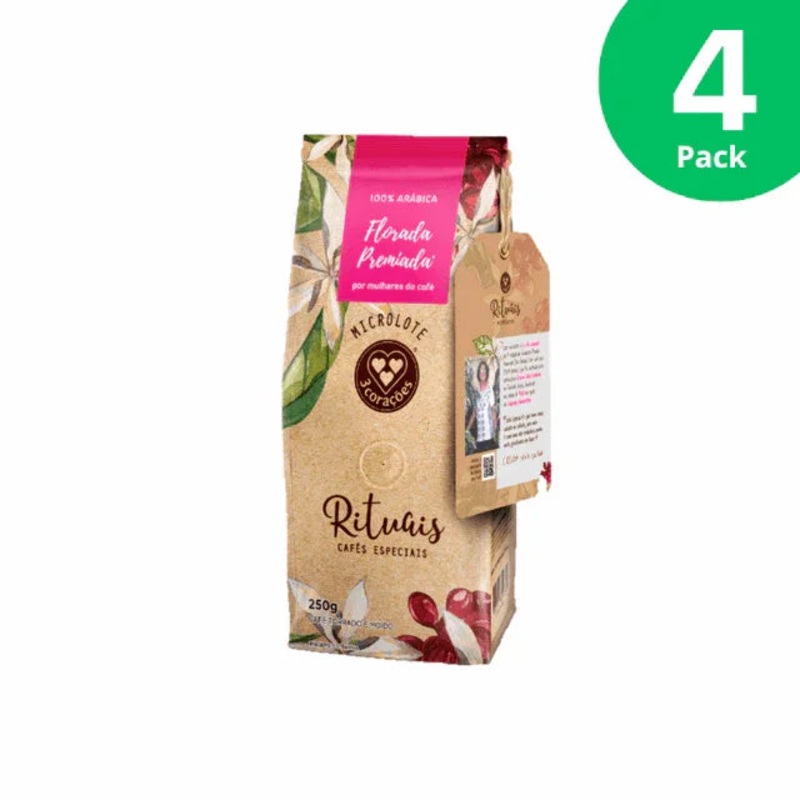 4-Pack 3 Coraes Florada Rituais Ground Coffee – 4 x 250g (8.8 oz) – Women-Crafted Micro-Lots – Brazilian Arabica Coffee