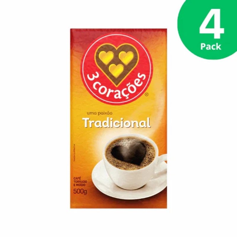 4-Pack 3 Coraes Traditional Vacuum-Packed Ground Coffee – 4 x 500g (17.6 oz)