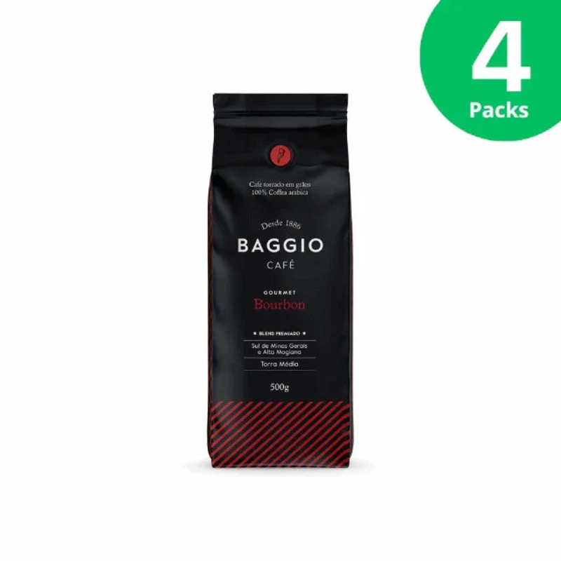 4-Pack Baggio Caf Bourbon – Roasted Coffee Beans – 4 x 500g (17.6oz) – Brazilian Arabica Coffee