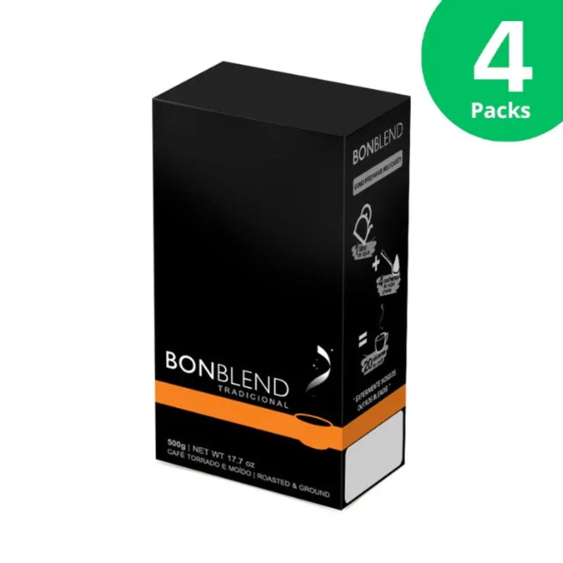 4-Pack Bonblend Traditional Roasted and Ground Coffee – 4 x 500g (17.7 oz) – Brazilian Arabica Coffee