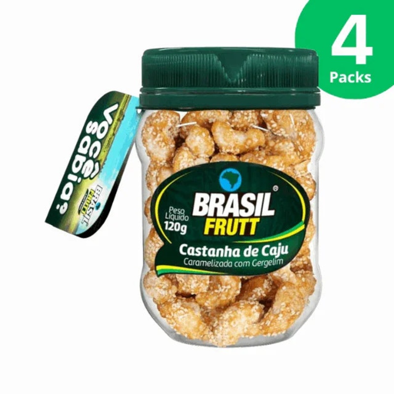 4-Pack Caramelized Cashew Nuts with Sesame – 4 x 120g (4.23 oz) – Brasil Frutt