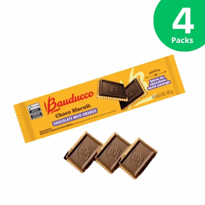 4-Pack Dark Chocolate Biscuit – Bauducco Choco Biscuit Pack – 4 x 80g (2.82 oz)