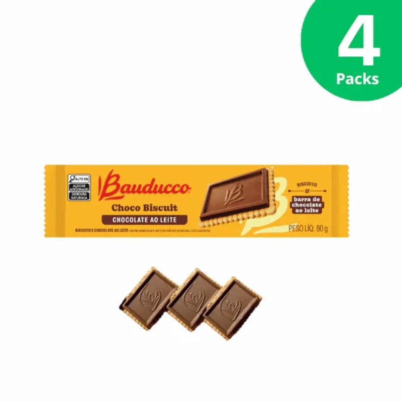 4-Pack Milk Chocolate Biscuit – Bauducco Choco Biscuit Pack – 4x 80g (2.82 oz)