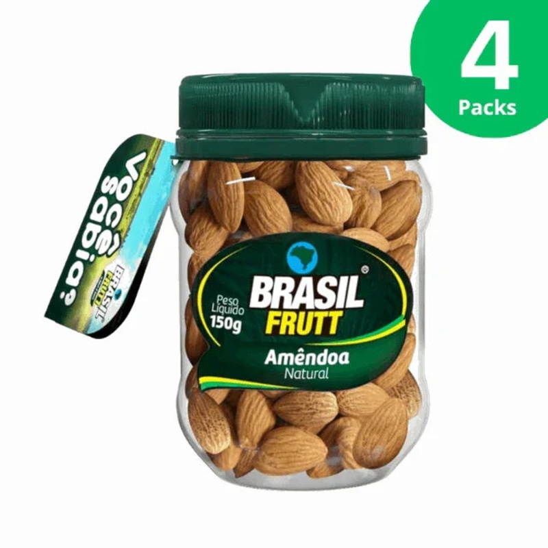 4-Pack Natural Kosher Almonds – 4 x 150g (5.29 oz) – Brasil Frutt