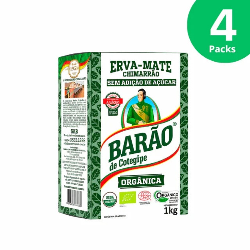 4-Pack Organic Yerba Mate Baro de Cotegipe – Vacuum-Sealed – 4 x 1kg (35.3 oz)