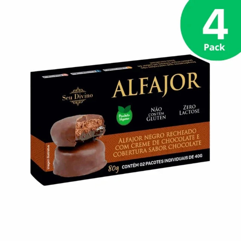 4-Pack Seu Divino Dark Alfajor – Vegan – Chocolate Cream Filling – 4 x 80g (2.8 oz)