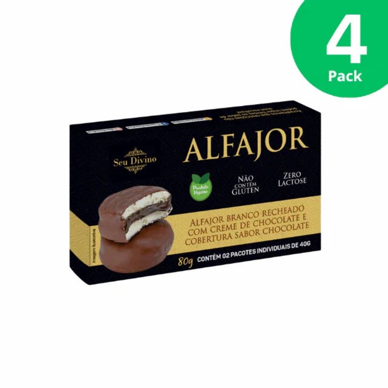 4-Pack Seu Divino White Alfajor – Vegan – Chocolate Cream Filling – 4 x 80g (2.8 oz)