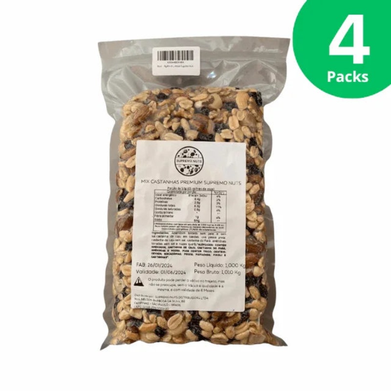 4-Pack Supremo Nuts Premium Mixed Nuts – Vacuum Packed – 4 x 1kg (35.27 oz)
