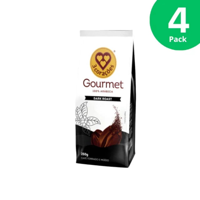 4-PackCoraes Gourmet Dark Roast Coffee – Roasted and Ground, 4 x 250g (8.8 oz) – Brazilian Arabica Coffee