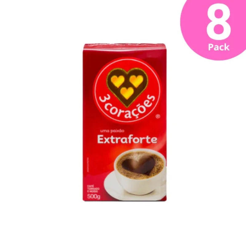 8-Pack 3 Coraes Extra Forte Vacuum-Sealed Roasted and Ground Coffee – 8 x 500g (17.6 oz)