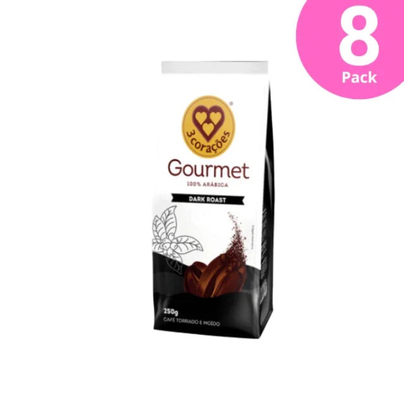 8-Pack 3 Coraes Gourmet Dark Roast Coffee – Roasted and Ground, 8 x 250g (8.8 oz) – Brazilian Arabica Coffee