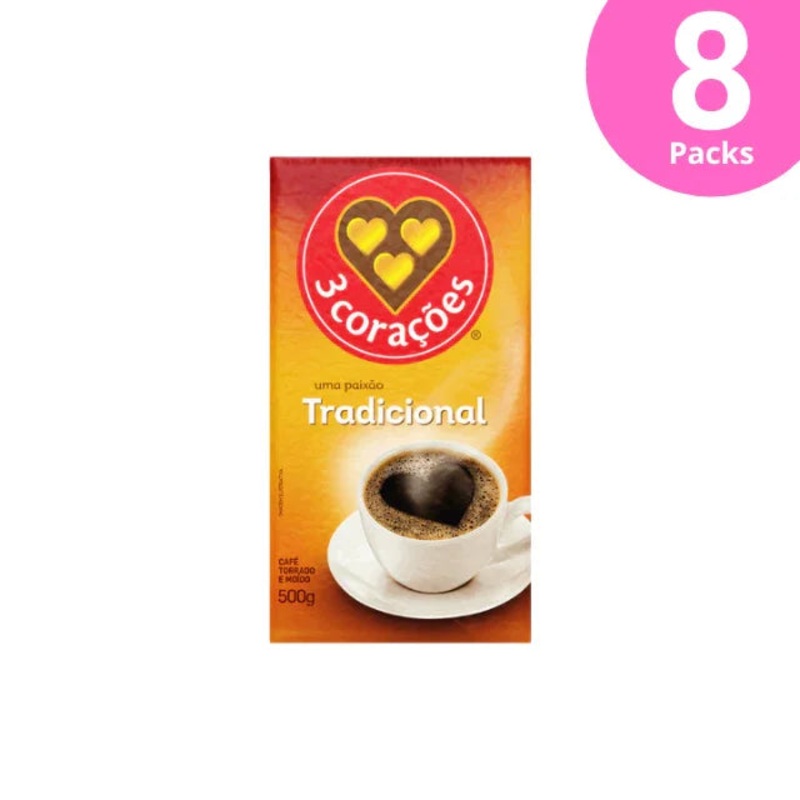 8-Pack 3 Coraes Traditional Vacuum-Packed Ground Coffee – 8 x 500g (17.6 oz)