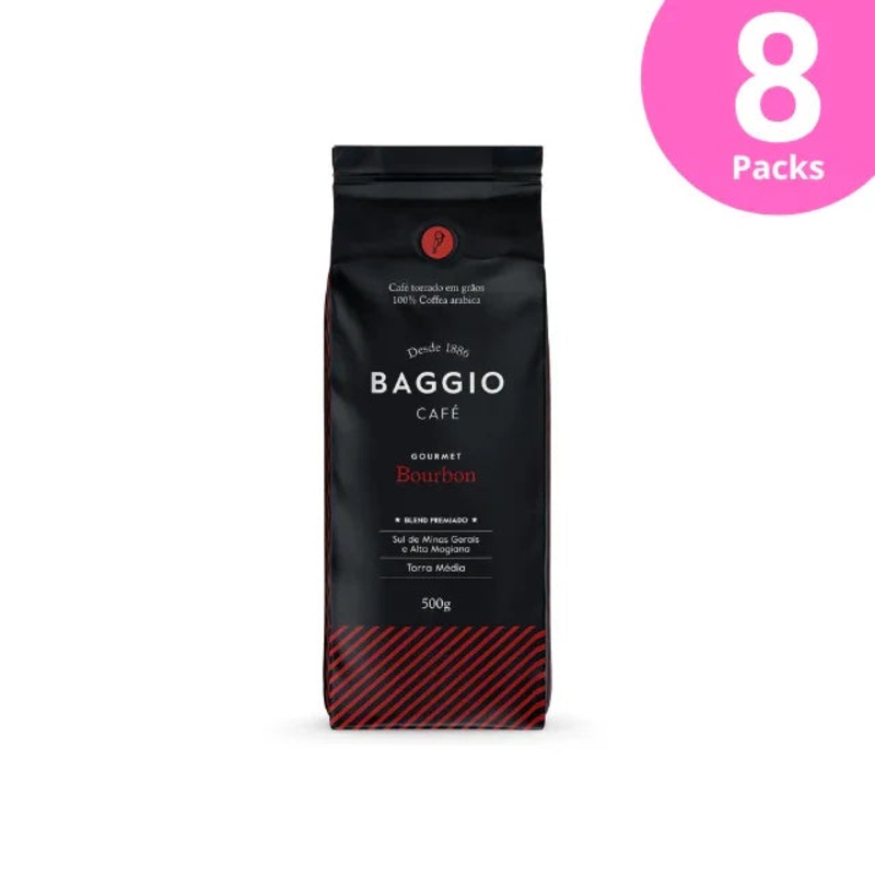 8-Pack Baggio Caf Bourbon – Roasted Coffee Beans – 8 x 500g (17.6oz) – Brazilian Arabica Coffee