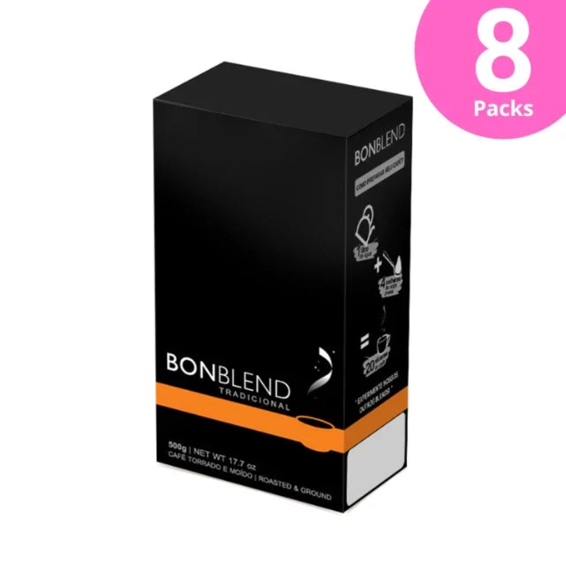 8-Pack Bonblend Traditional Roasted and Ground Coffee – 8 x 500g (17.7 oz) – Brazilian Arabica Coffee