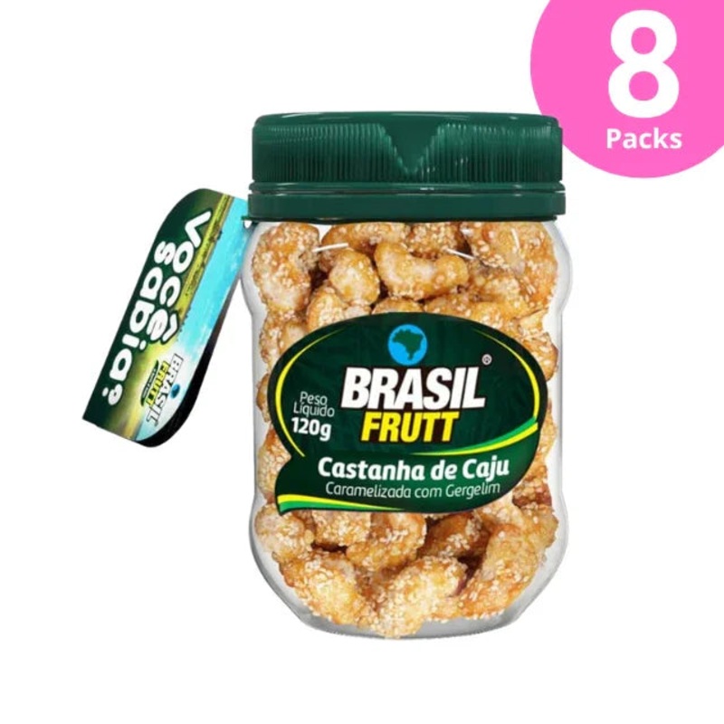 8-Pack Caramelized Cashew Nuts with Sesame – 8 x 120g (4.23 oz) – Brasil Frutt