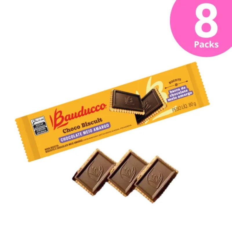 8-Pack Dark Chocolate Biscuit – Bauducco Choco Biscuit Pack – 8 x 80g (2.82 oz)