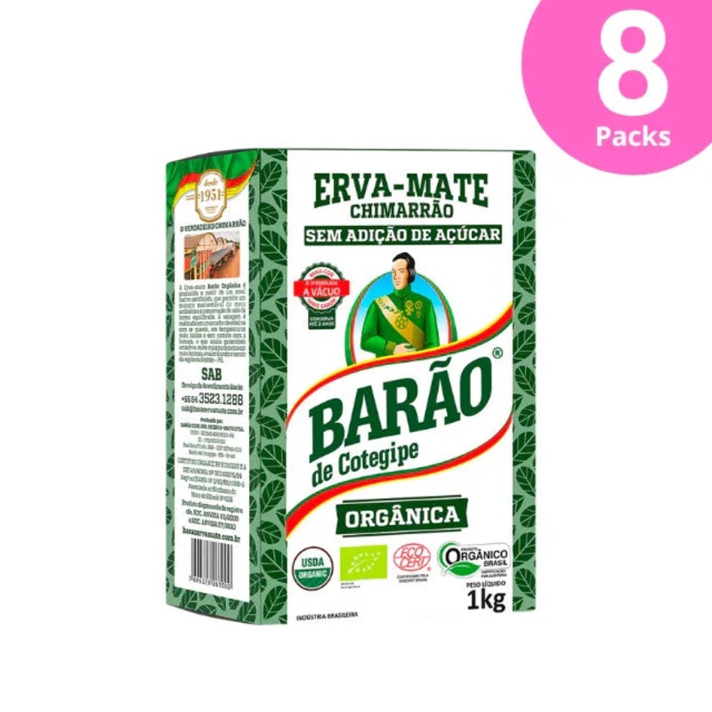8-Pack Organic Yerba Mate Baro de Cotegipe – Vacuum-Sealed – 8 x 1kg (35.3 oz)