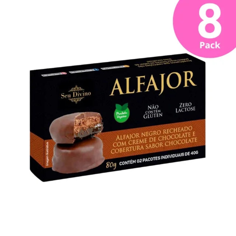 8-Pack Seu Divino Dark Alfajor – Vegan – Chocolate Cream Filling – 8 x 80g (2.8 oz)