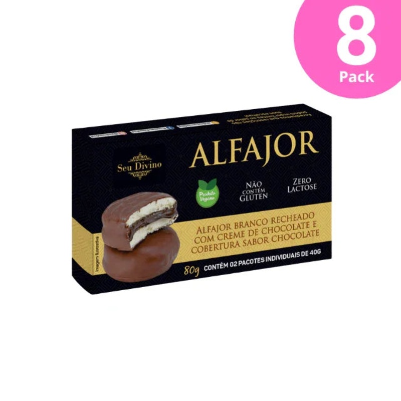 8-Pack Seu Divino White Alfajor – Vegan – Chocolate Cream Filling – 8 x 80g (2.8 oz)