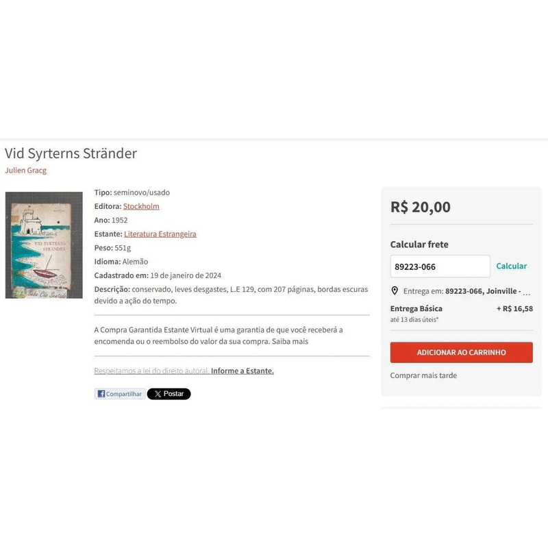 Personal Shopper | Buy from Brazil – Book Vid Syrterns Strnder- 1 item (DDU)