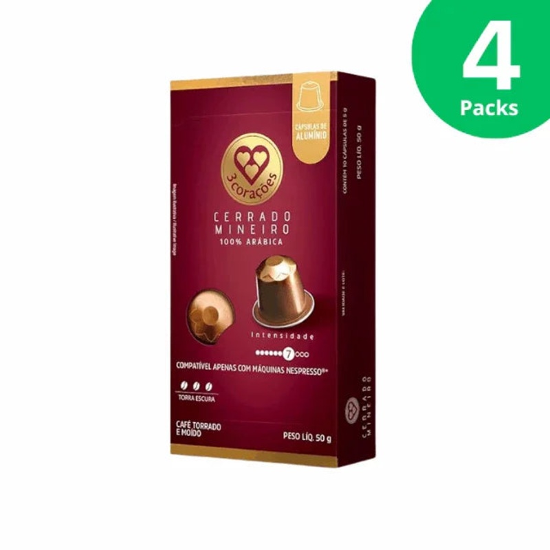 4-Pack 3 Coraes Cerrado Mineiro Coffee Pods Nespresso Compatible – 4 x 50g (1.76 oz), 10 Capsules