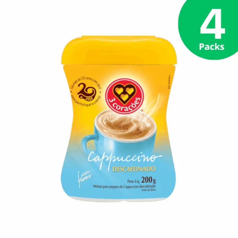 4-Pack 3 Coraes Decaf Instant Cappuccino Mix – 4 x 200g (7.05 oz) – Decaffeinated