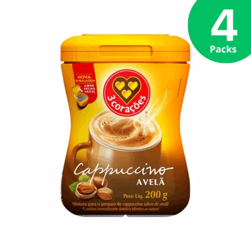 4-Pack 3 Coraes Hazelnut Cappuccino Instant Mix – 4 x 200g (7.05 oz)