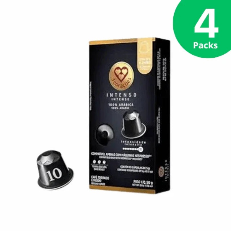 4-Pack 3 Coraes Intenso Espresso Coffee Pods – Nespresso Compatible – 4 x 50g (1.76 oz), 10 Capsules