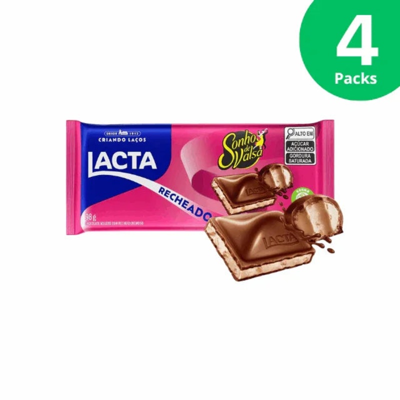 4-Pack Chocolate Lacta Bar with Sonho De Valsa Filling – 4 x 98G (3.45 oz)