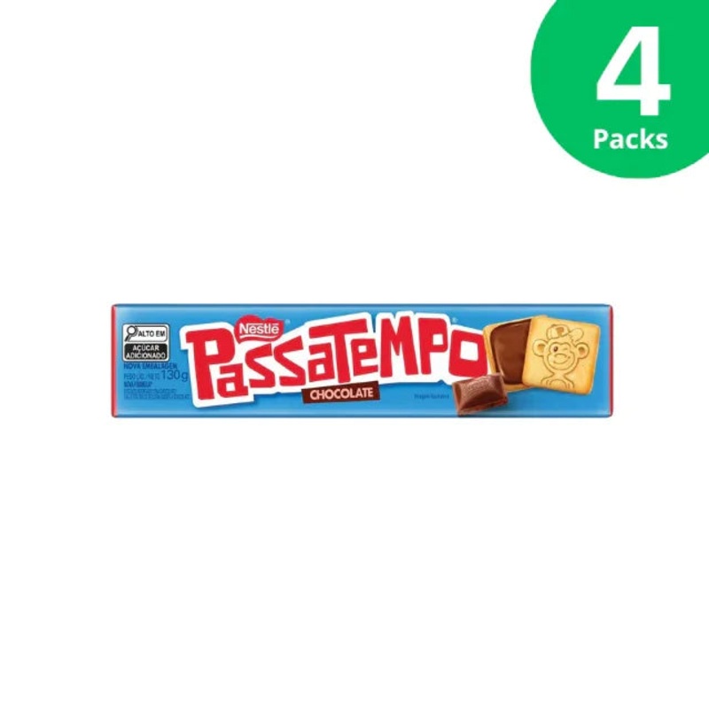 4-Pack Nestl Passatempo Chocolate-Filled Biscuit –  4 x 130g (4.59 oz)- Deliciously Crunchy Chocolate Treat