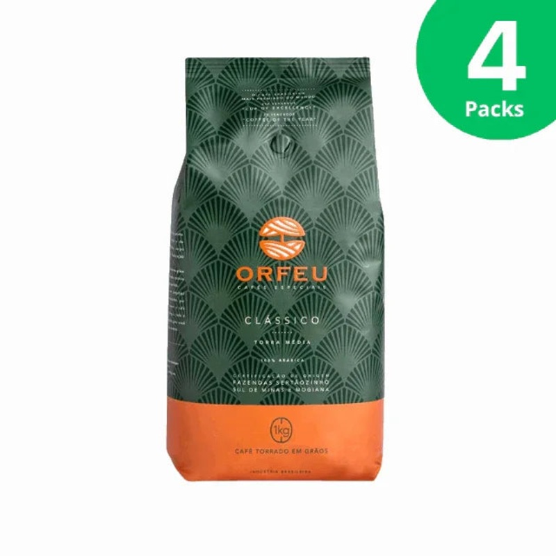 4-Pack Orfeu Classic Coffee Beans – 4 x 1KG (35.27 oz)- 100% Arabica – Brazilian Arabica Coffee