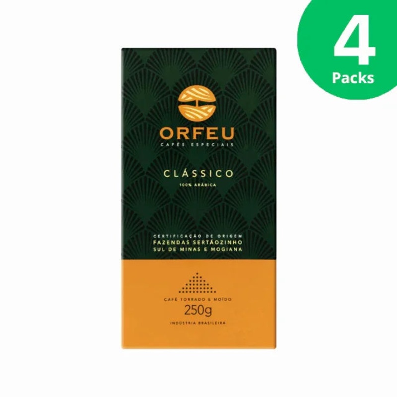 4-Pack Orfeu Classic Roasted and Ground Coffee 4 x 250g (8.82 oz) – 100% Arabica | Brazilian Arabica Coffee