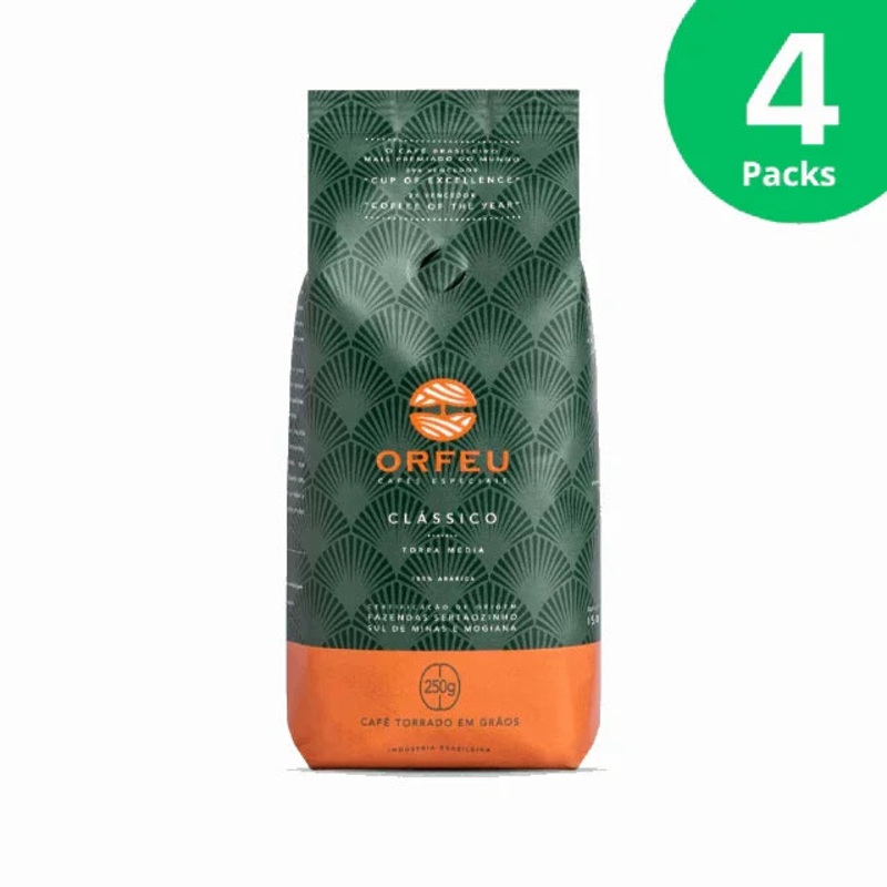 4-Pack Orfeu Classic Whole Beans Coffee – 4 x 250g (8.8 oz)