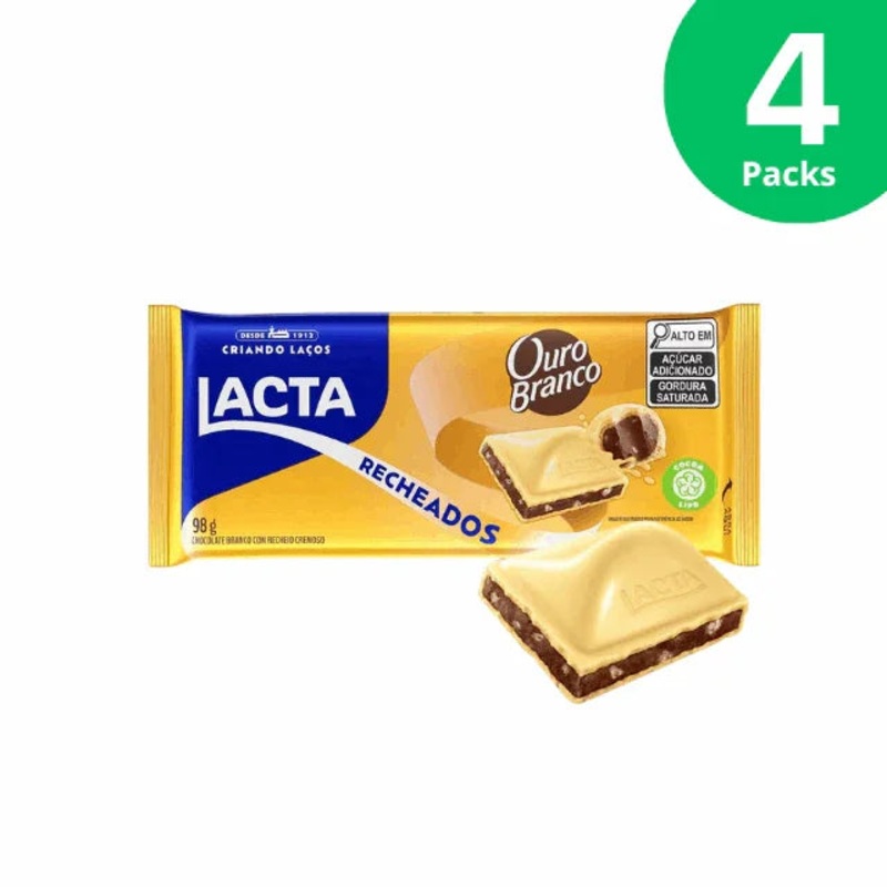 4-Pack Ouro Branco Lacta White Chocolate Filled Bar – 4 x 98g (3.45oz)