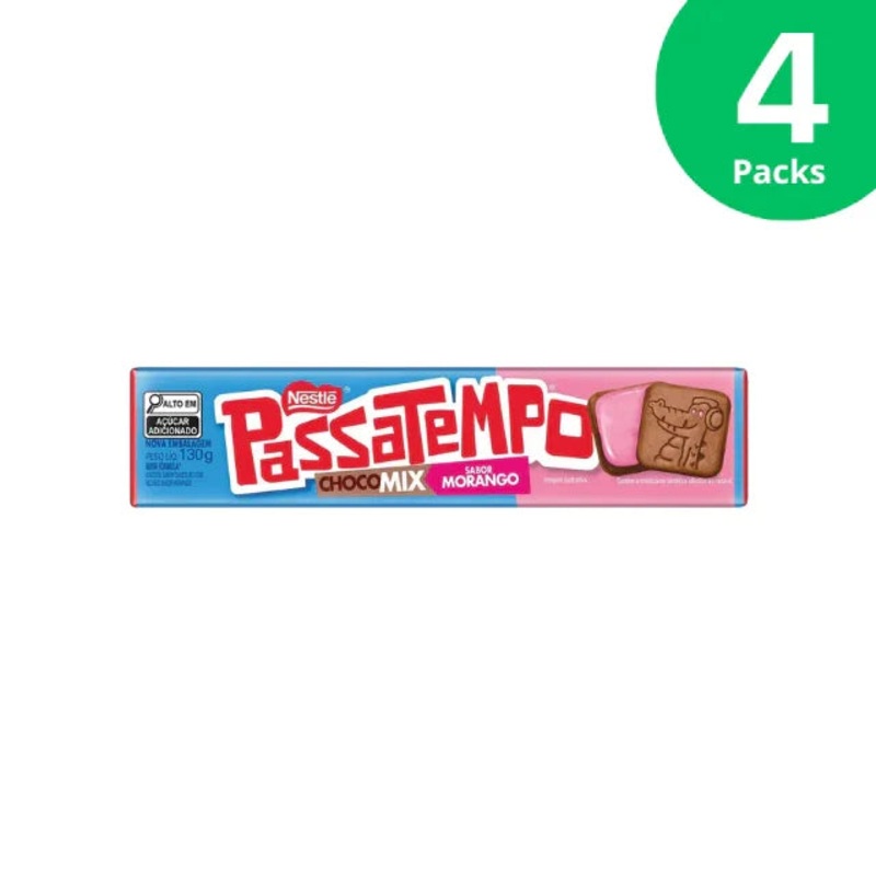 4-Pack Passatempo Choco Mix: Delightful Chocolate and Strawberry Cream-Filled Cookies – 4 x 130g (4,5oz)